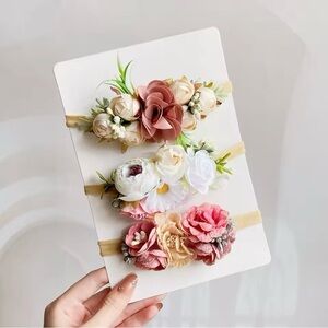 3Pcs/Lot Artificial Flower Baby Headband Newborn Girl